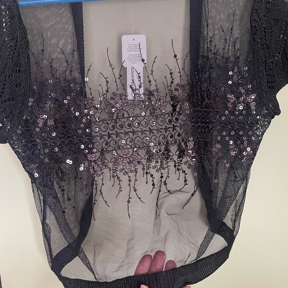NWT August Silk Black Sequin Bolero Shrug Sz Med - Picture 5 of 8